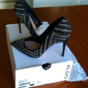 ALDO black heels gold and silver sequins size 7